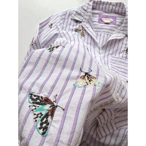 MAEVE Striped Embroidered Butterfly cotton Poplin Button Down Shirt, Size XS - Picture 10 of 13